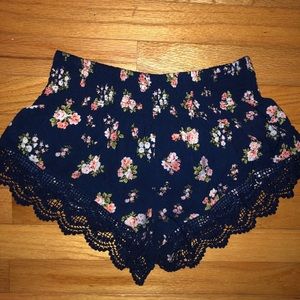 Dark blue flowery flowy shorts